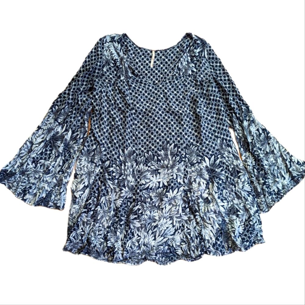 Free People Dreamy Daze Floral Geometric Tunic Wide Long Sleeve Flowy Mini Dress